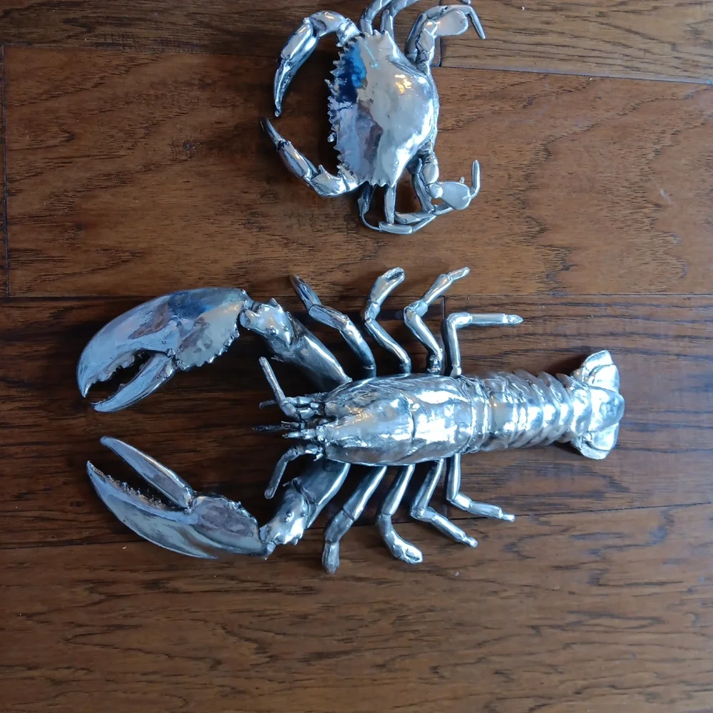 GORGEOUS Pair of Z Gallerie Metal Lobster & Crab Sculptures.